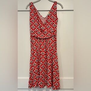 Boden Red Printed V-Neck Midi Dress Size 4